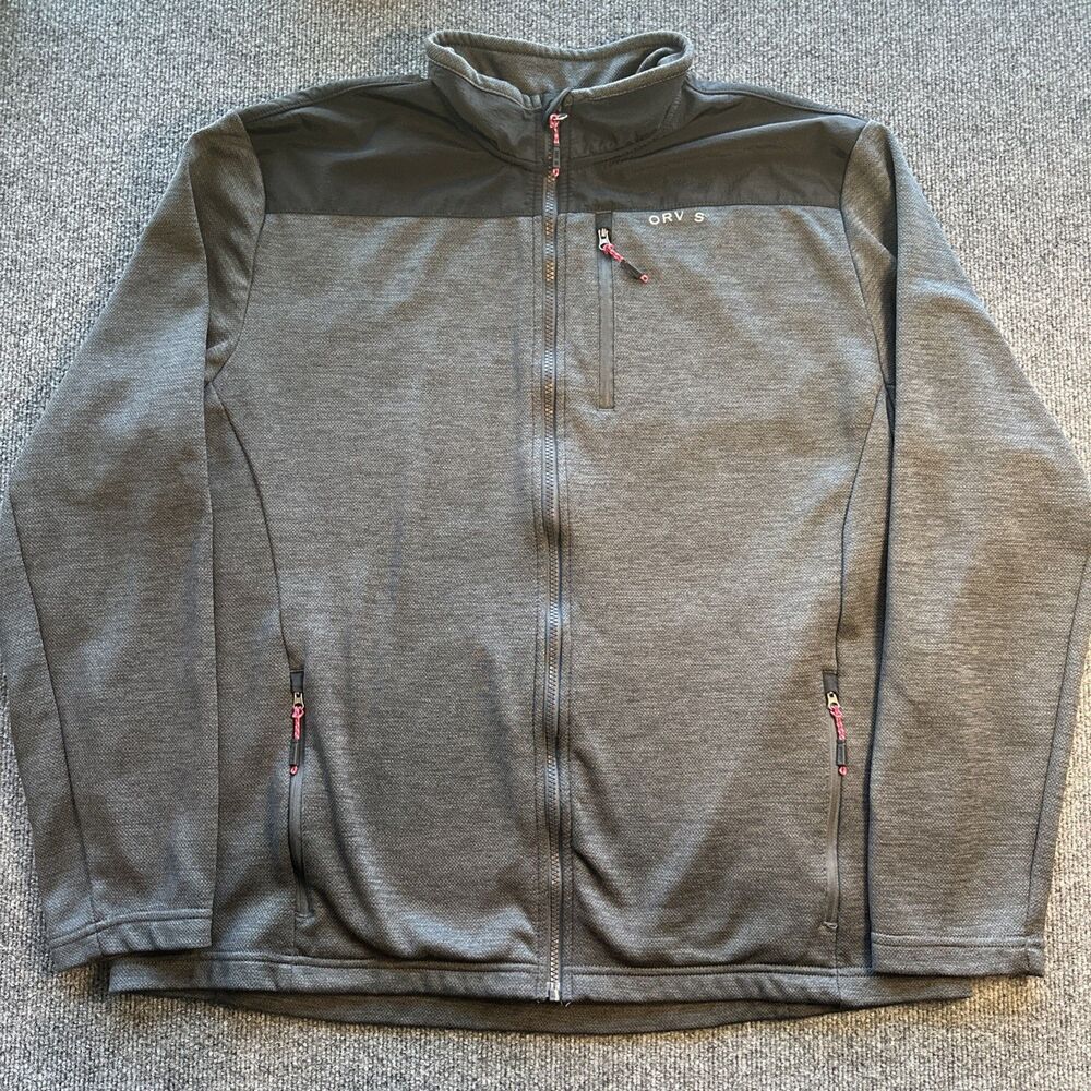 Orvis Jacket Mens XL Gray Full Zip Pockets Fleece Lined Long Sleeve Coat